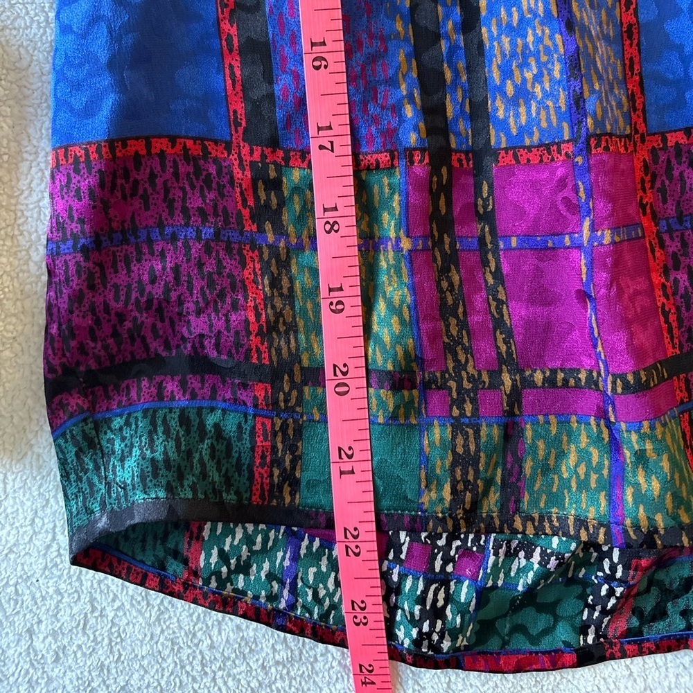Vintage 100% Silk Jerri Sherman Blouse, Back Buttons, Neck Tie. Purple Blue - Picture 9 of 11